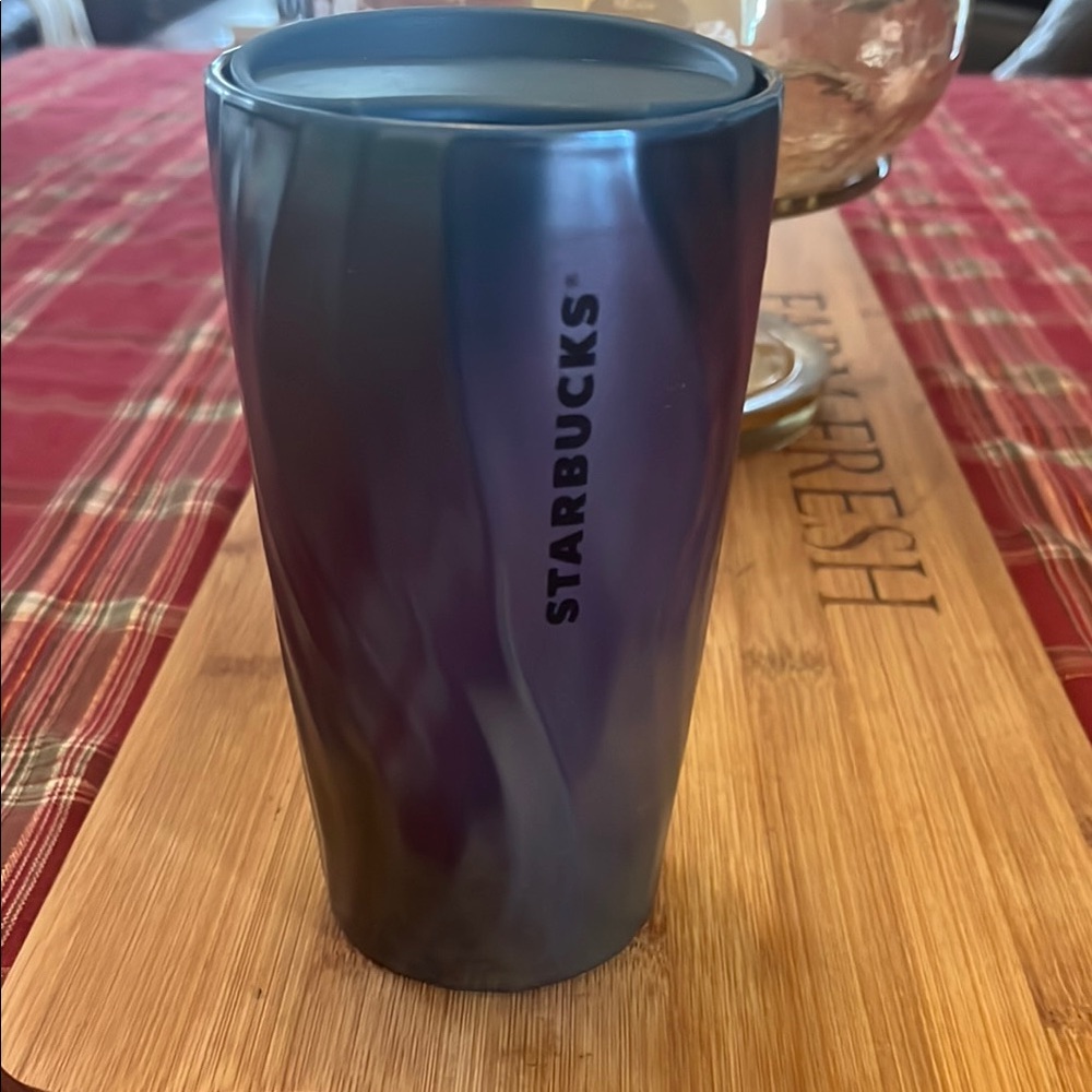 Vintage Starbucks siren waves blue double walled ceramic coffee travel mug